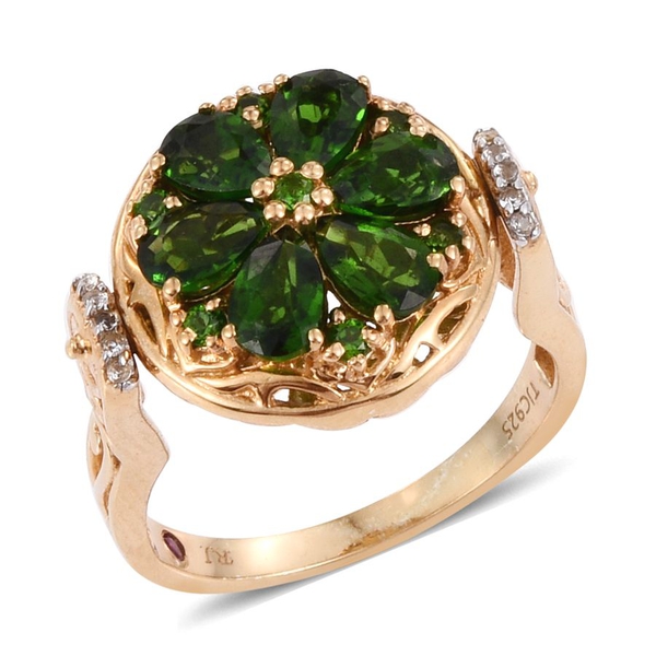 Royal Jaipur Chrome Diopside (Pear), Ruby and White Topaz Ring in 14K Gold Overlay Sterling Silver 3