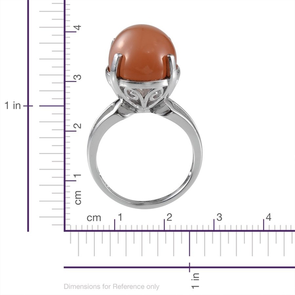 Mitiyagoda Peach Moonstone (Ovl) Solitaire Ring in Platinum Overlay Sterling Silver 13.500 Ct.