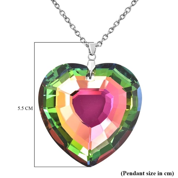 Simulated Mystic Topaz Heart Pendant with Chain (Size 24)