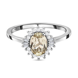 Turkizite and Diamond Halo Ring in Platinum Overlay Sterling Silver