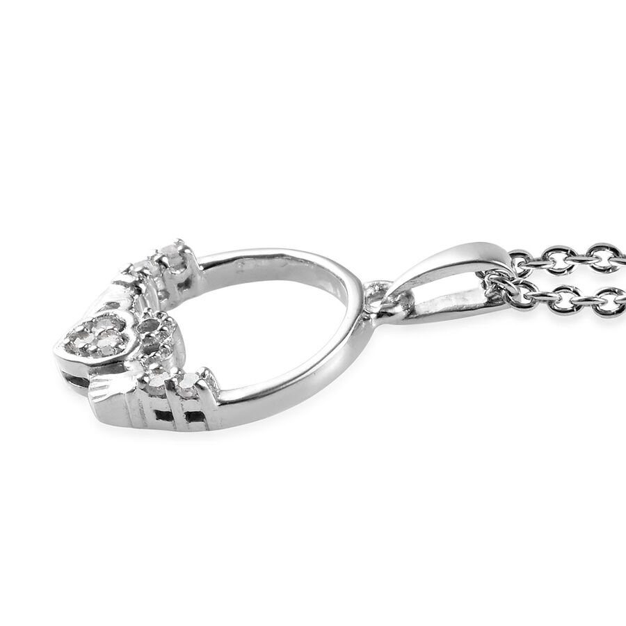 Diamond Claddagh Pendant With Chain in Platinum Overlay Sterling Silver ...