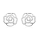 Diamond Rose Floral Stud Earrings (with Push Back) in Sterling Silver