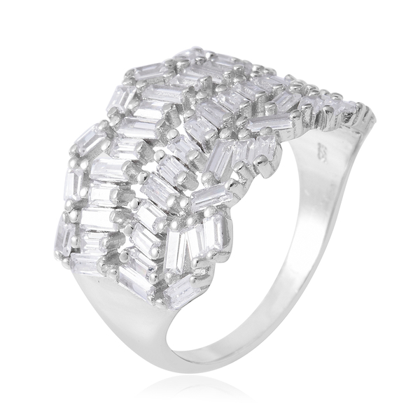 ELANZA Simulated Diamond (Bgt) Cluster Ring in Rhodium Overlay Sterling Silver