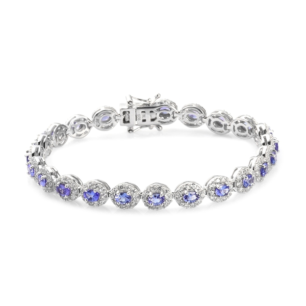 AAA Tanzanite and Natural Cambodian Zircon Tennis Bracelet (Size 7) in Platinum Overlay Sterling Sil