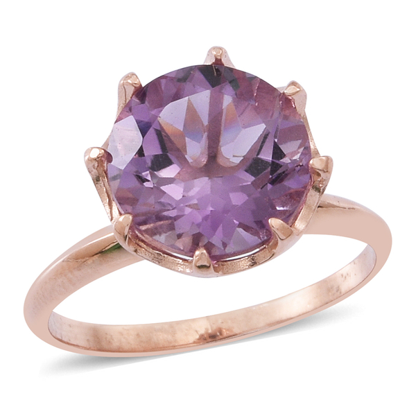 AA Rose De France Amethyst (Rnd) Solitaire Ring in Rose Gold Overlay Sterling Silver 3.500 Ct.