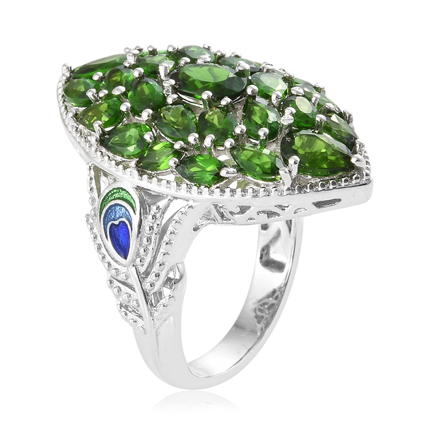 Chrome Diopside (Ovl) Cluster Ring in Platinum Overlay Sterling Silver 5.750 Ct, Silver wt 8.09 Gms.