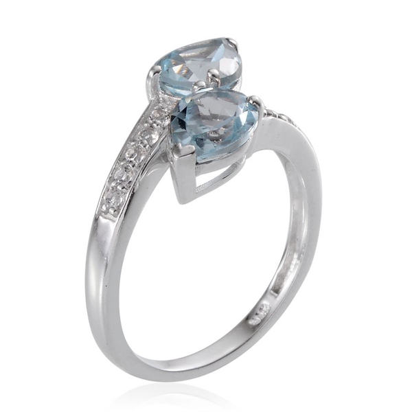 Sky Blue Topaz (Pear), White Topaz Crossover Ring in Platinum Overlay Sterling Silver 3.250 Ct.