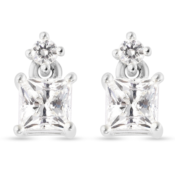 Lustro Stella Sterling Silver Earrings (with Push Back) Made with Finest CZ 1.57 Ct.