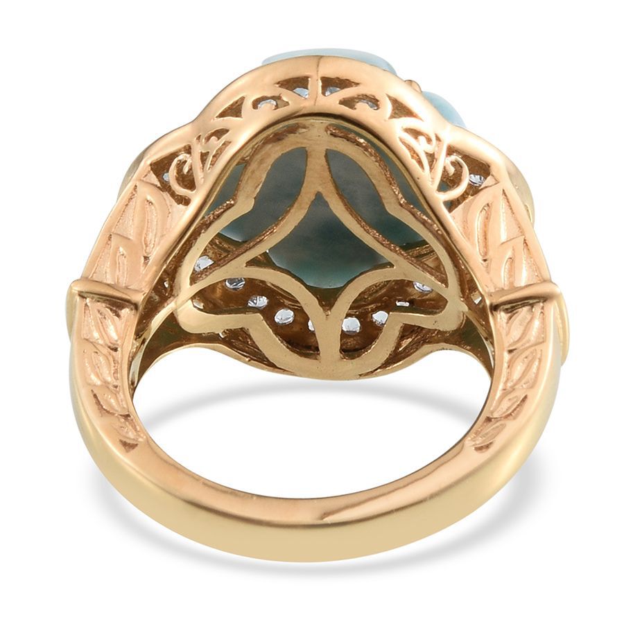 Stefy Larimar, Sky Blue Topaz and Pink Sapphire Ring in 14K Gold Overlay Sterling Silver 14.000 Ct.