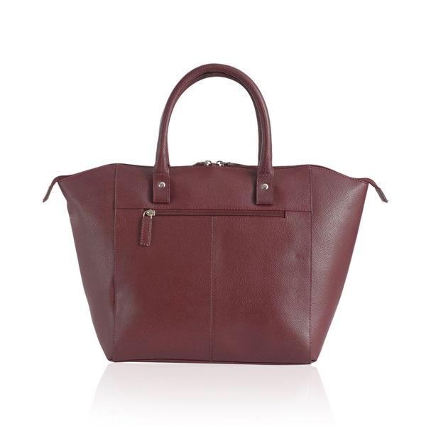 Genuine Leather Burgundy Colour Tote Bag with External Zipper Pocket (Size 42x29 Cm)