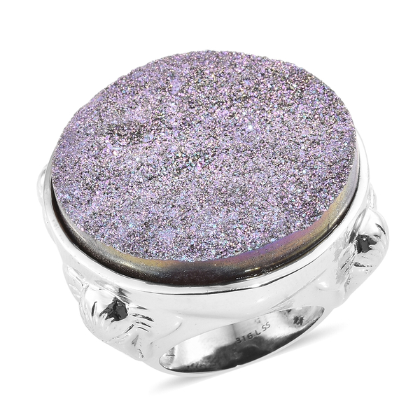 Drusy Forest Coated Quartz (Rnd) Ring in Stainless Steel 40.000 Ct.
