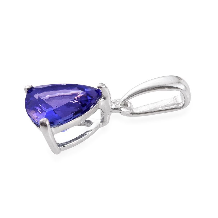 14K White Gold 1 Carat AA Tanzanite Trillion Solitaire Pendant.