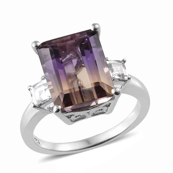 Anahi Ametrine (Oct), Natural White Cambodian Zircon Ring in Platinum Overlay Sterling Silver 4.750 
