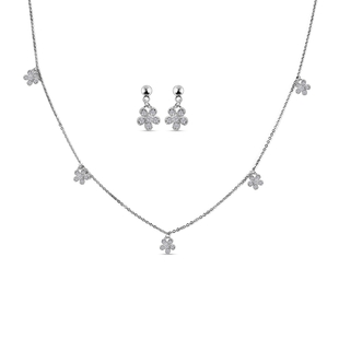 2 Piece Set - Simulated Diamond Necklace (Size 15 With 2 Inch Extender) and Earrings (With Push Back