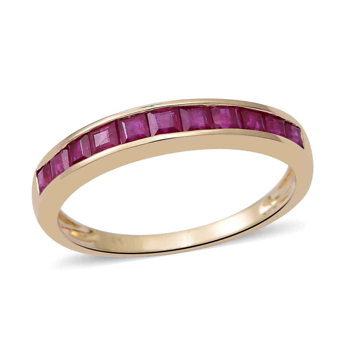 9K Yellow Gold AAA Ruby (Princess) Half Eternity Ring 1.250 Ct.