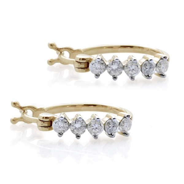 9K Y Gold SGL Certified Diamond (Rnd) (I3/G-H) Hoop Earrings (with Clasp) 0.500 Ct.
