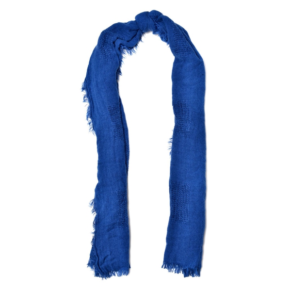 Weave Pattern Blue Colour Scarf with Fringes (Size 210x70 Cm)