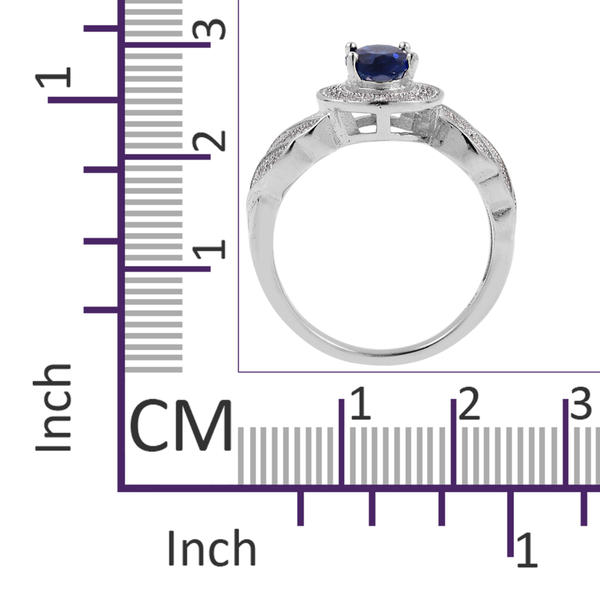 Simulated Blue Sapphire (Ovl),Simulated Diamond Ring in Rhodium Overlay Sterling Silver