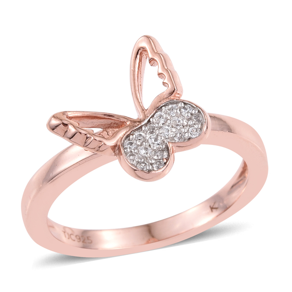 Kimberley Butterfly Collection Natural Cambodian Zircon (Rnd) Butterfly Ring in Rose Gold Overlay St