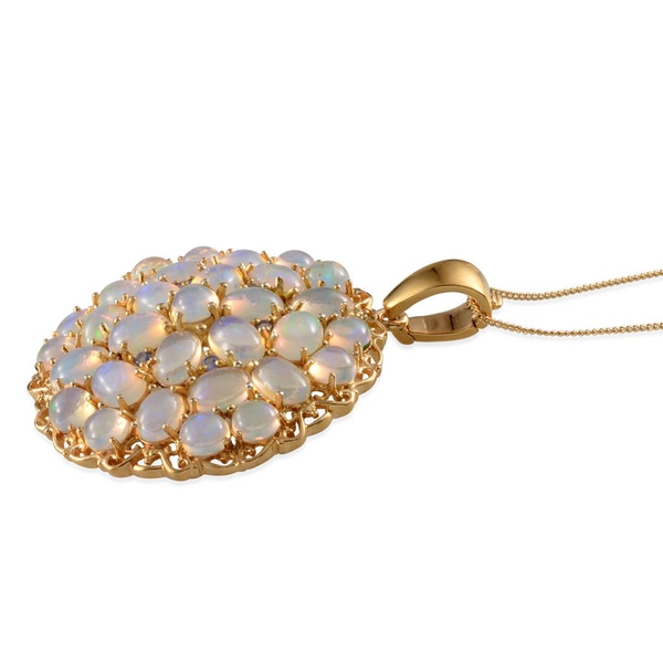 Ethiopian Welo Opal (Ovl), Tanzanite Cluster Pendant With Chain in 14K Gold Overlay Sterling Silver 11.250 Ct.