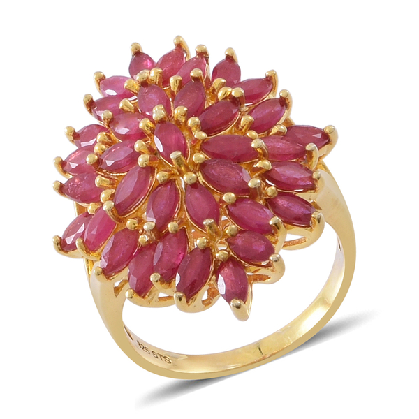 African Ruby (Mrq) Floral Ring in 14K Gold Overlay Sterling Silver 4.500 Ct. Silver wt 7.65 Gms.