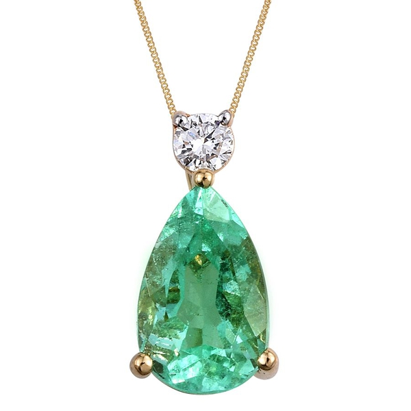 ILIANA 18K Y Gold Boyaca Colombian Emerald (Pear 1.90 Ct), Diamond (SI-G-H) Pendant With Chain 2.000