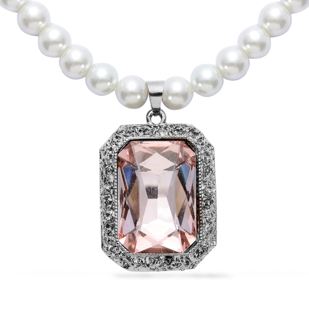 Champagne Glass, White Glass Pearl Necklace (Size 17 with Extension) and Earrings (With Push Back) in Black Tone