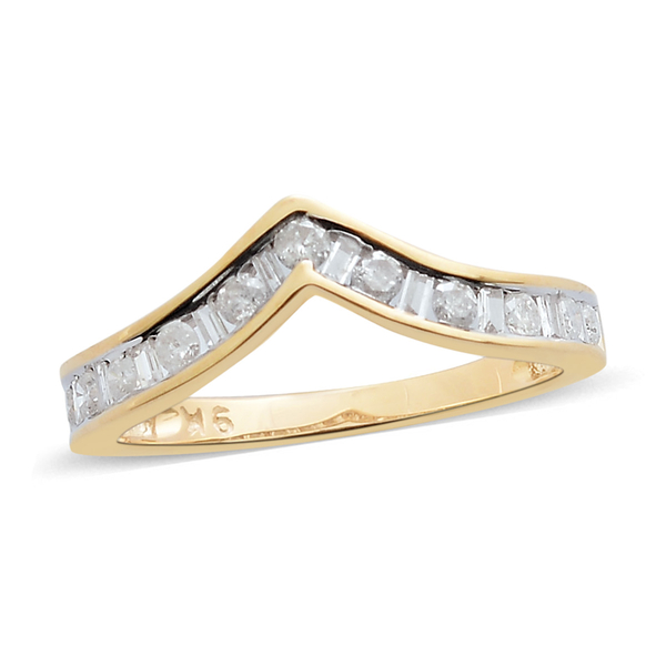 9K Yellow Gold SGL Certified Diamond (Bgt and Rnd) (I3/G-H) Wishbone Ring 0.500 Ct.