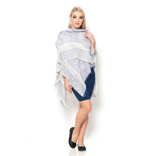 100% Cotton Blue and Off White Colour Kimono (Size 110x75 Cm)
