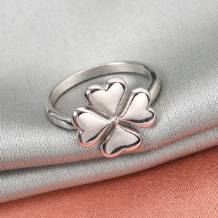 RACHEL GALLEY Platinum Overlay Sterling Silver 4-Leaf Clover Ring