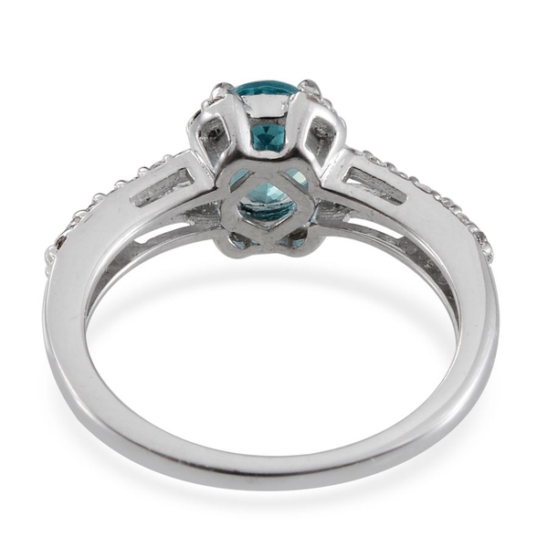 Paraibe Apatite (Ovl 1.00 Ct), White Topaz Ring in Platinum Overlay Sterling Silver 2.000 Ct.