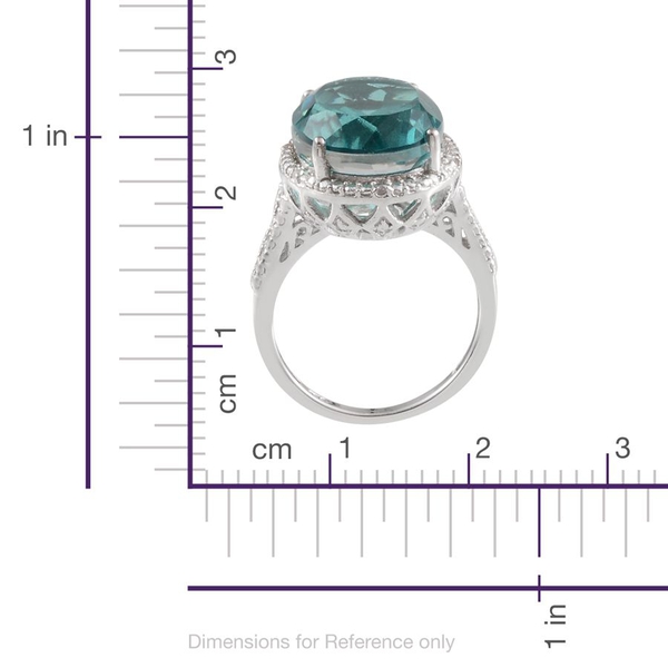 Paraiba Tourmaline Colour Quartz (Ovl 9.75 Ct), Diamond Ring in Platinum Overlay Sterling Silver 9.790 Ct.