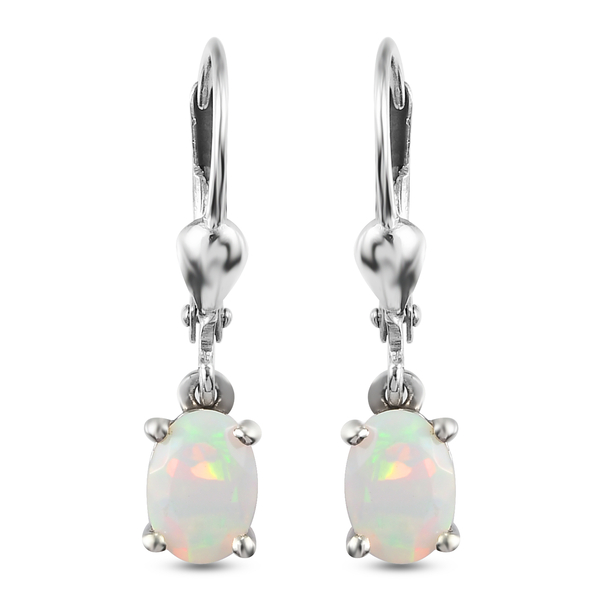 1 Carat AA Ethiopian Welo Opal Solitaire Drop Earrings in Platinum Plated Silver