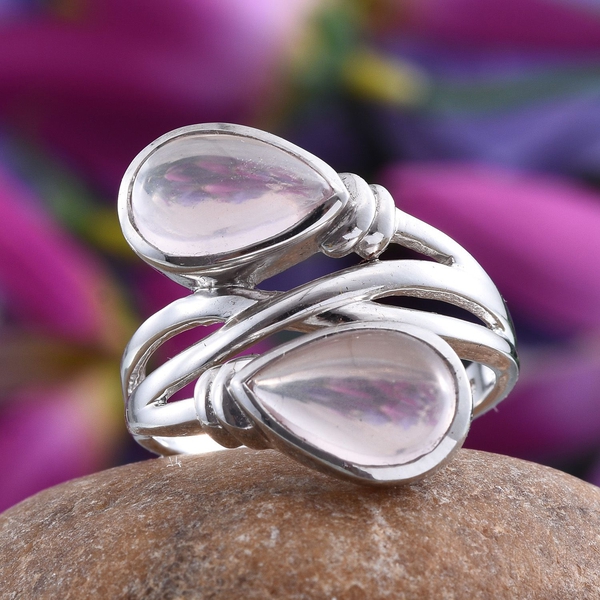 Rose Quartz (Pear) Ring in Platinum Overlay Sterling Silver 7.000 Ct.