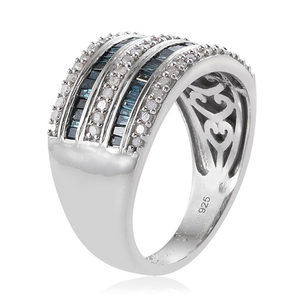 Blue Diamond (Bgt), White Diamond Ring in Platinum Overlay Sterling Silver 1.000 Ct.