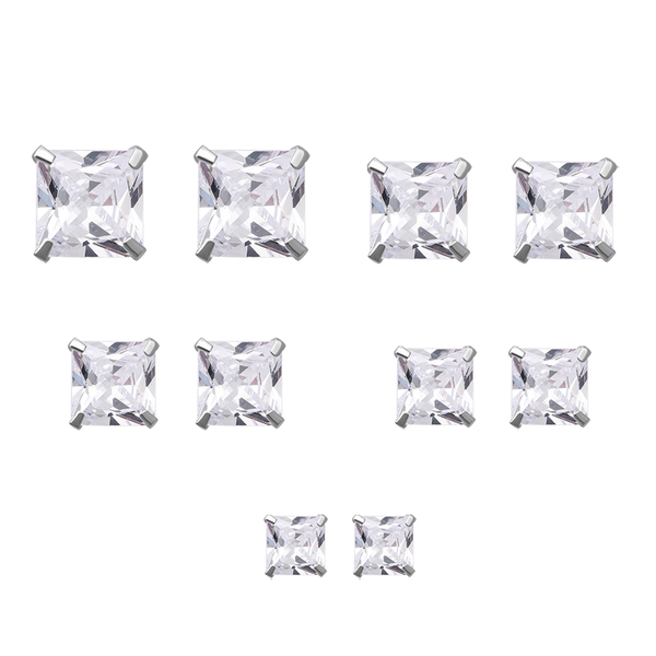 Set of 5 - ELANZA Simulated Diamond Stud Earrings (with Push Back) in Sterling Silver