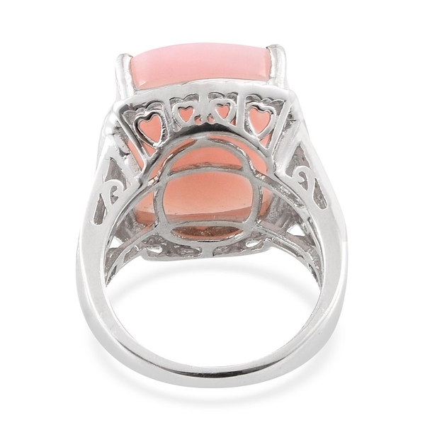 Peruvian Pink Opal (Cush 14.25 Ct), Diamond Ring in Platinum Overlay Sterling Silver 14.270 Ct.