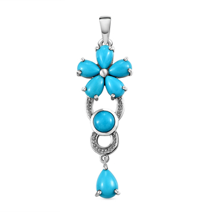 Arizona Sleeping Beauty Turquoise Floral Pendant in Platinum Overlay Sterling Silver 2.84 Ct.
