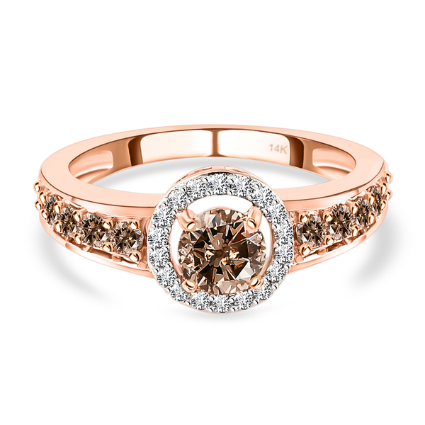 14K Rose Gold Natural Champagne (Center Dia. 0.50 Ct.) and White Diamond Ring 1.00 Ct.