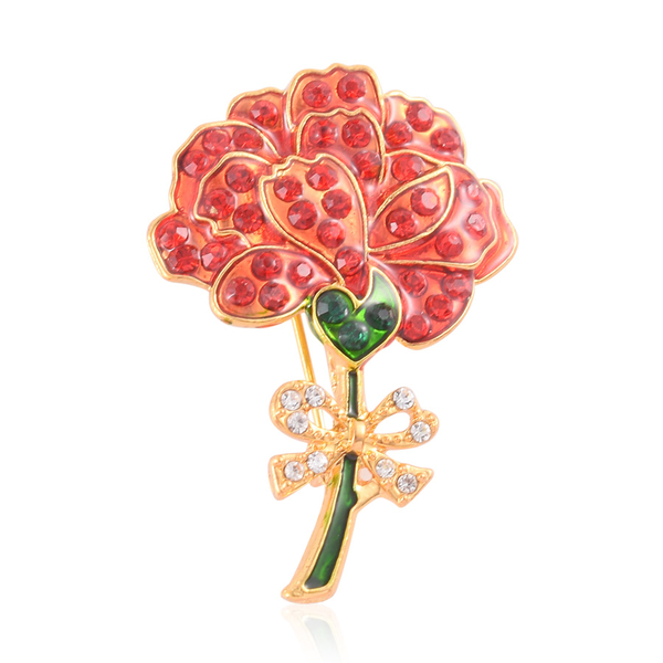 Stunning Bright Multi Colour Austrian Crystal Floral Enameled Brooch in Gold Tone