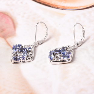 RACHEL GALLEY Misto Collection - Tanzanite Lattice Lever Back Earrings in Rhodium Overlay Sterling Silver 1.26 Ct.