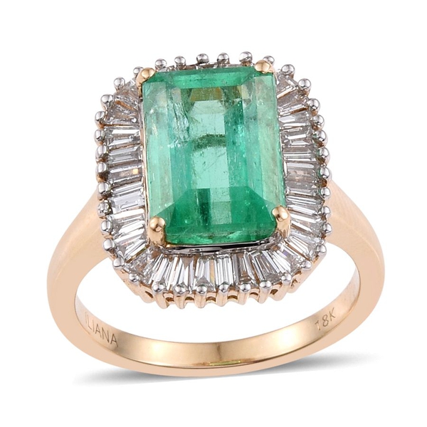 ILIANA 18K Y Gold Boyaca Colombian Emerald (Oct 5.10 Ct), Diamond Ring 6.000 Ct.