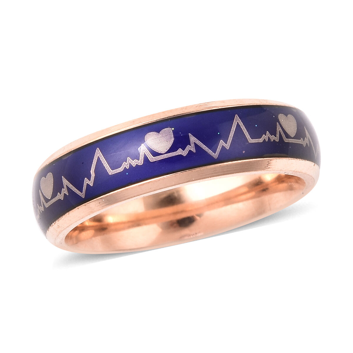New Concept Mood Band Ring Heartbeats Design in Rose Gold Tone