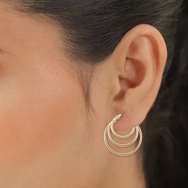 Royal Bali Collection - 9K Yellow Gold 3 Layer Hoop Earrings (with Clasp)