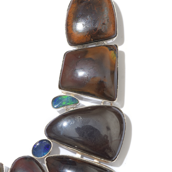 One Off A Kind- Boulder Opal Rock and Opal Double Necklace (Size 18 with 1 inch Extender) in Sterling Silver 229.150 Ct. Silver wt. 27.47 Gms.