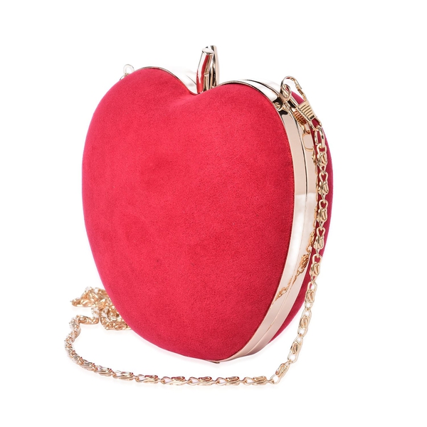 Amour Velvet Red Colour Apple Clutch Bag With Removable Golden Chain (Size 15x14 Cm)