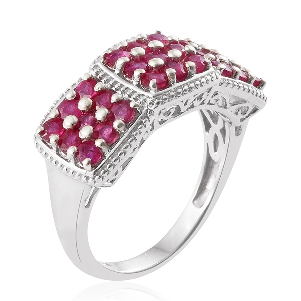 African Ruby (Rnd) Ring in Platinum Overlay Sterling Silver 2.500 Ct. Silver wt 5.58 Gms.