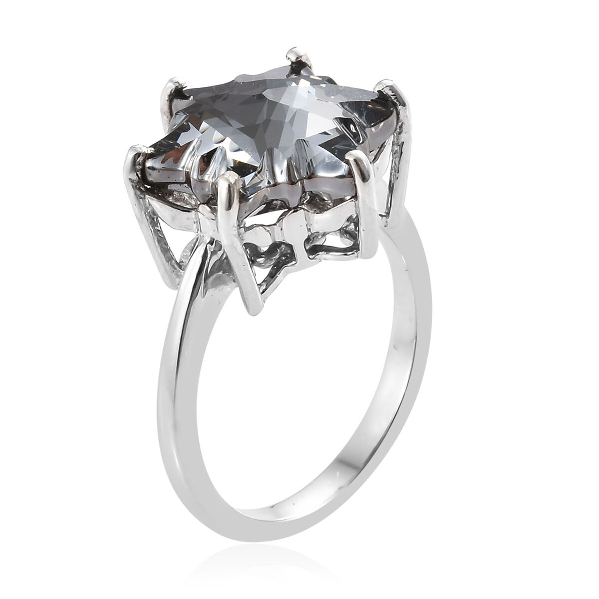 Lustro Stella -  -  Crystal Silver Night Stellaris Cut Ring in Platinum Overlay Sterling Silver