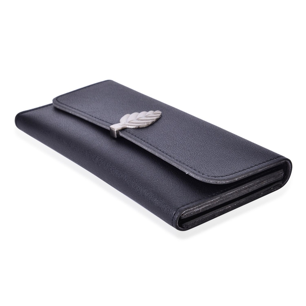 Designer Inspired - Black Colour Ladies Wallet with Multiple Card Slots and Metallic Leaf at Front (Size 19X10X1 Cm)