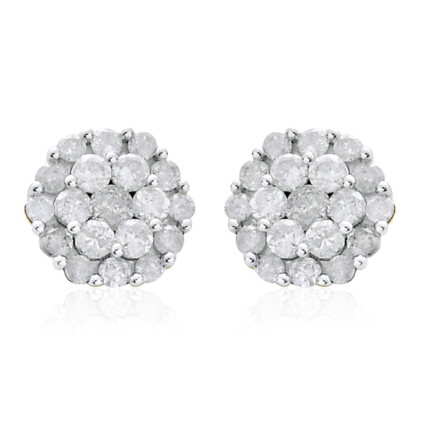 9K Yellow Gold SGL Certified Diamond (Rnd) (I3/G-H) Floral Stud Earrings (with Push Back) 1.000 Ct.